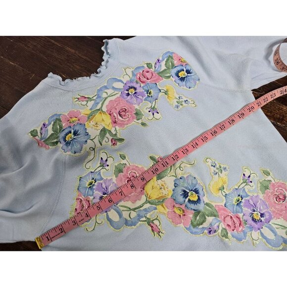 Vintage Grannycore FLoral Ruffled Crewneck Sweatshirt Tultex - Picture 8 of 16